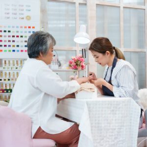 Manicure session in a nail salon.
