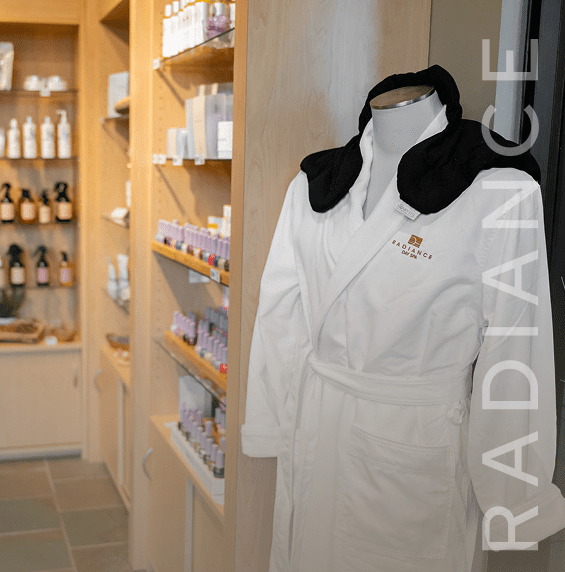 Spa robe on mannequin in a store.